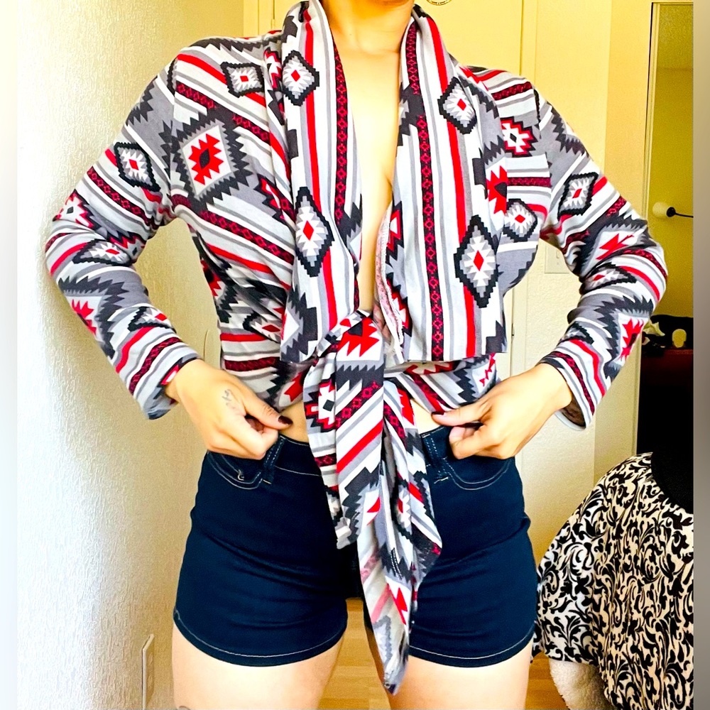 Southwest country western native ethnic shawl collar dress sweater top